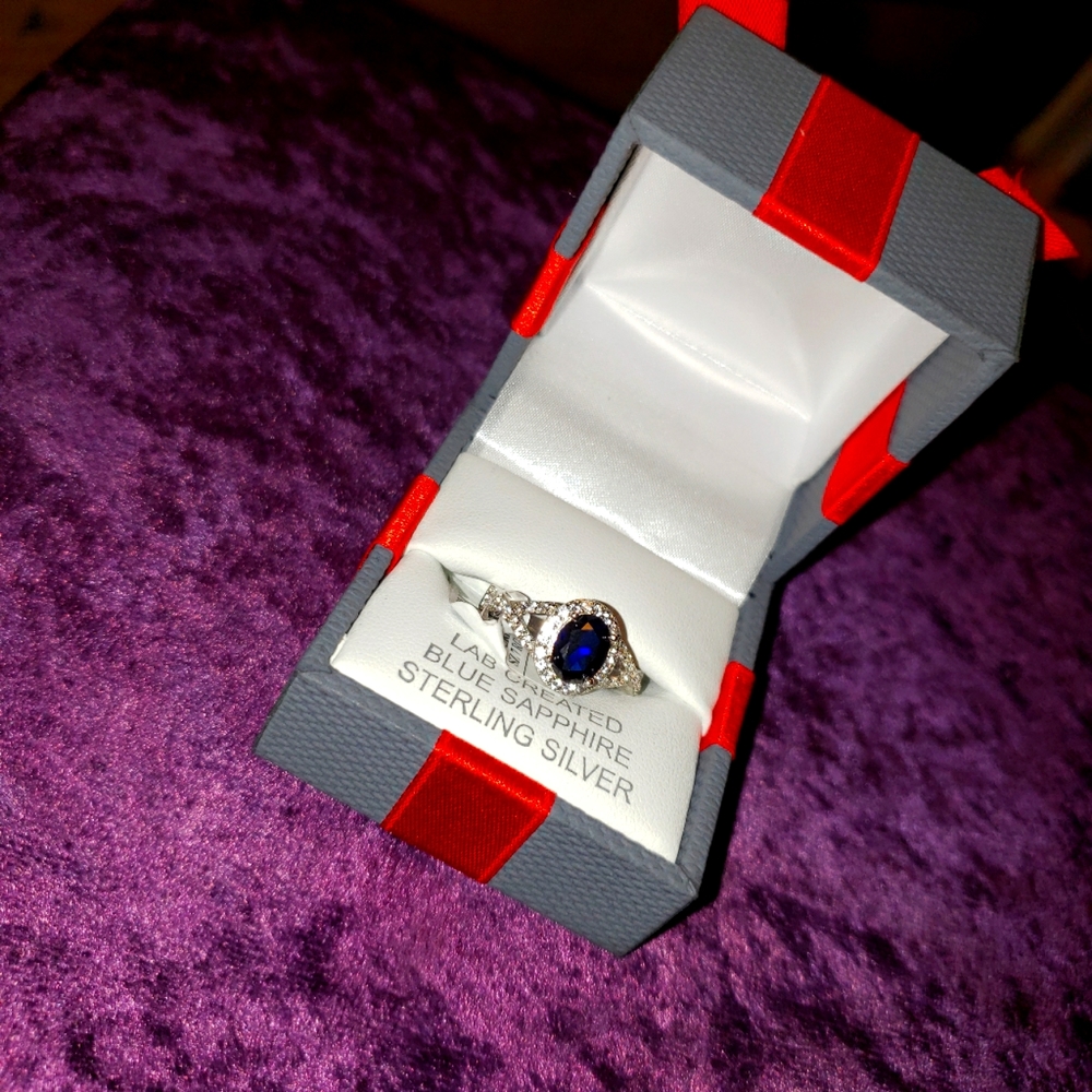 Solid Sterling Silver Blue and White Sapphire Ring